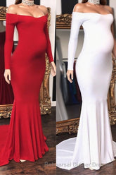 Long Mermaid Off-the-shoulder Pregnant Semi Formal Prom Evening Dress with Sleeves
